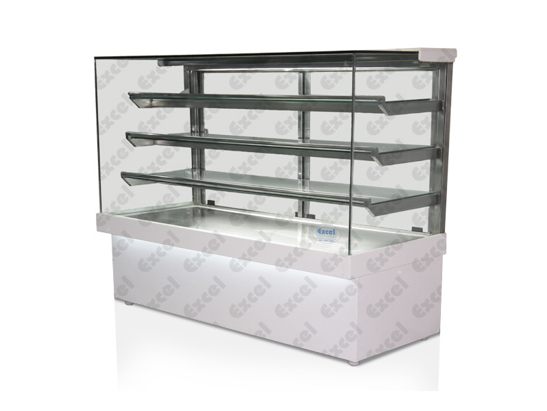 Straight glass refrigerated display counter corian granite pastry bakery products manufacturer excel bakery equipment bangalore india